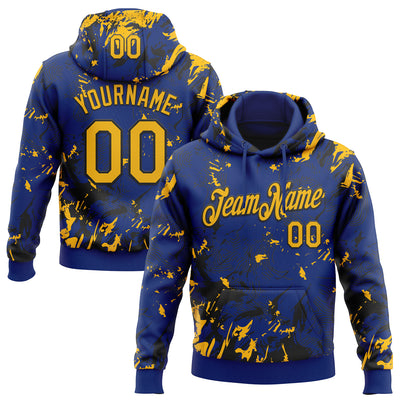 Custom Stitched Royal Gold-Black Splash Sports Pullover Sweatshirt Hoodie