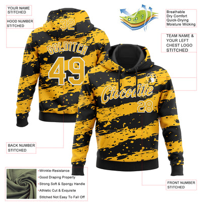 Custom Stitched Black Gold-White Splash Torn Paper Style Sports Pullover Sweatshirt Hoodie