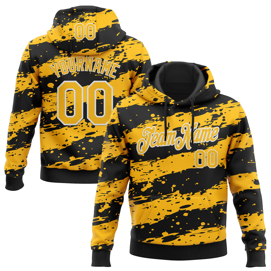 Custom Stitched Black Gold-White Splash Torn Paper Style Sports Pullover Sweatshirt Hoodie