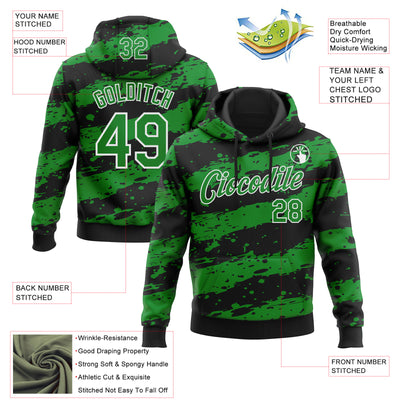 Custom Stitched Black Grass Green-White Splash Torn Paper Style Sports Pullover Sweatshirt Hoodie