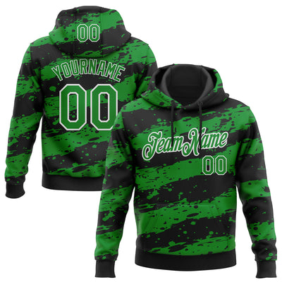 Custom Stitched Black Grass Green-White Splash Torn Paper Style Sports Pullover Sweatshirt Hoodie