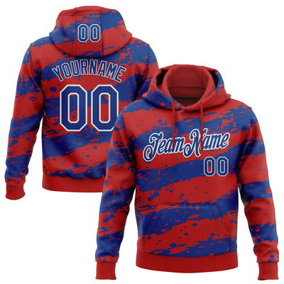 Custom Stitched Red Royal-White Splash Torn Paper Style Sports Pullover Sweatshirt Hoodie