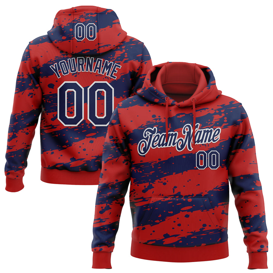 Custom Stitched Red Navy-White Splash Torn Paper Style Sports Pullover Sweatshirt Hoodie