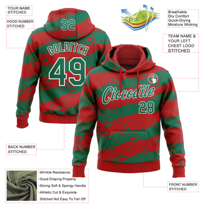 Custom Stitched Red Kelly Green-White Splash Torn Paper Style Sports Pullover Sweatshirt Hoodie
