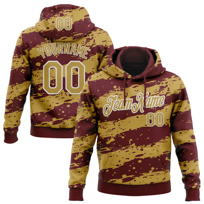 Custom Stitched Burgundy Old Gold-White Splash Torn Paper Style Sports Pullover Sweatshirt Hoodie