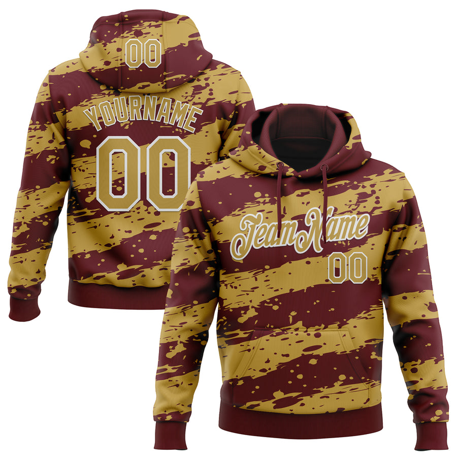 Custom Stitched Burgundy Old Gold-White Splash Torn Paper Style Sports Pullover Sweatshirt Hoodie