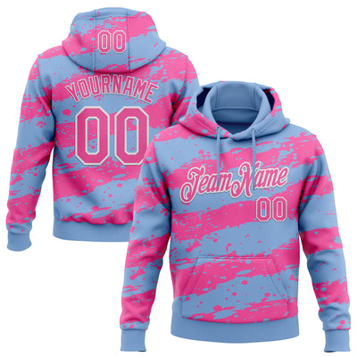 Custom Stitched Light Blue Pink-White Splash Torn Paper Style Sports Pullover Sweatshirt Hoodie