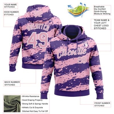 Custom Stitched Purple Light Pink-White Splash Torn Paper Style Sports Pullover Sweatshirt Hoodie