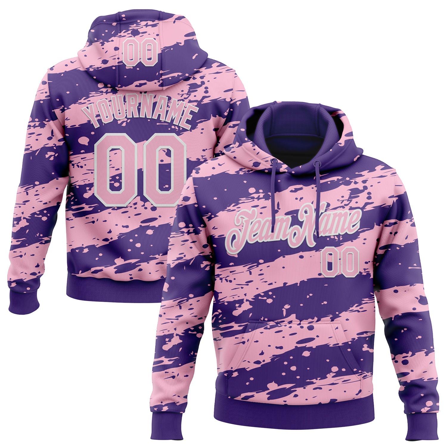 Custom Stitched Purple Light Pink-White Splash Torn Paper Style Sports Pullover Sweatshirt Hoodie