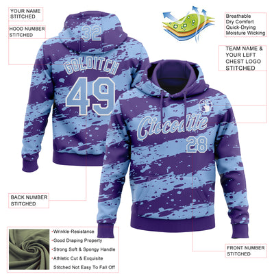 Custom Stitched Purple Light Blue-White Splash Torn Paper Style Sports Pullover Sweatshirt Hoodie