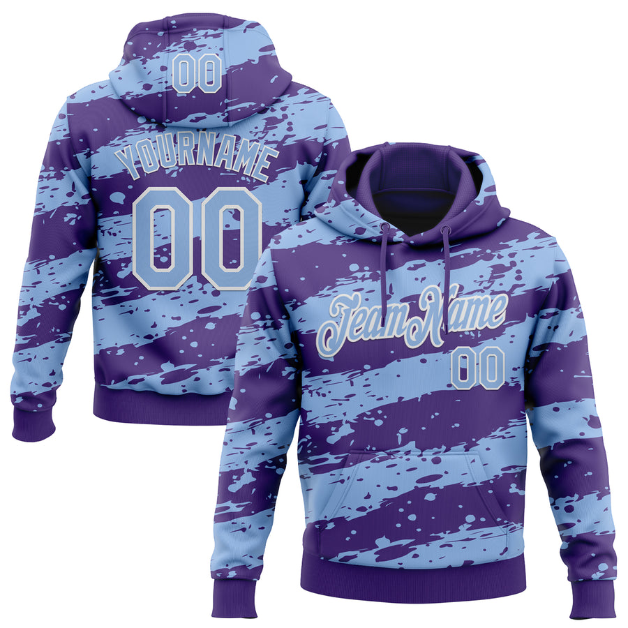 Custom Stitched Purple Light Blue-White Splash Torn Paper Style Sports Pullover Sweatshirt Hoodie