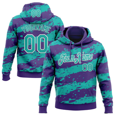 Custom Stitched Purple Aqua-White Splash Torn Paper Style Sports Pullover Sweatshirt Hoodie