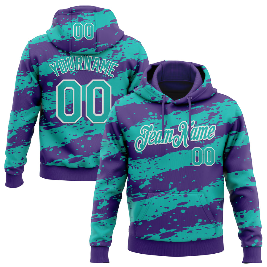 Custom Stitched Purple Aqua-White Splash Torn Paper Style Sports Pullover Sweatshirt Hoodie