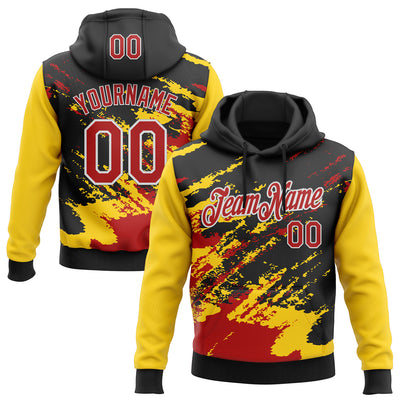 Custom Stitched Black Red Yellow-White 3D Pattern Design Abstract Fragment Art Splash Sports Pullover Sweatshirt Hoodie