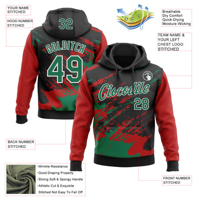 Custom Stitched Black Kelly Green Red-White 3D Pattern Design Abstract Fragment Art Splash Sports Pullover Sweatshirt Hoodie