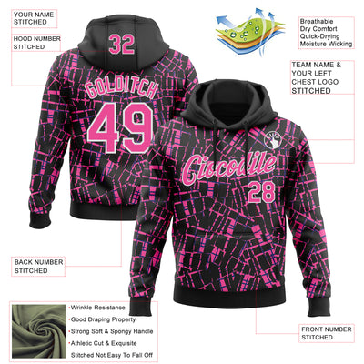 Custom Stitched Black Pink-White 3D Pattern Design Line Sports Pullover Sweatshirt Hoodie