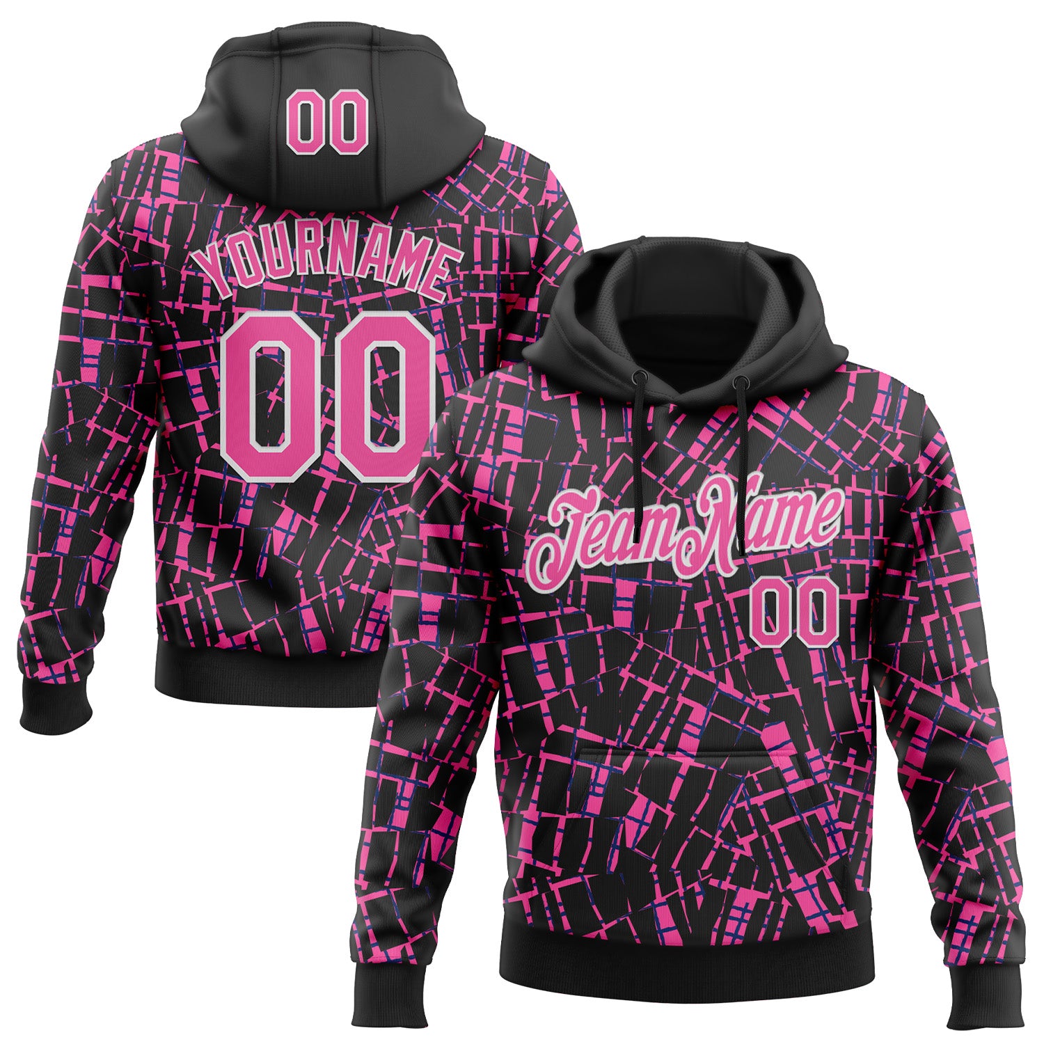 Custom Stitched Black Pink-White 3D Pattern Design Line Sports Pullover Sweatshirt Hoodie