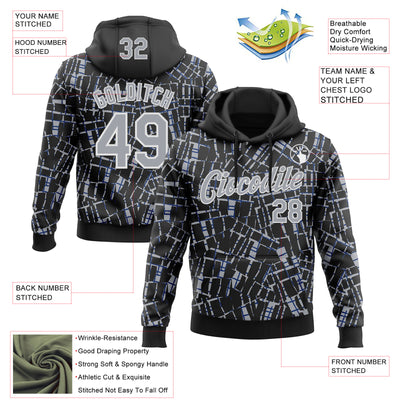 Custom Stitched Black Gray-White 3D Pattern Design Line Sports Pullover Sweatshirt Hoodie