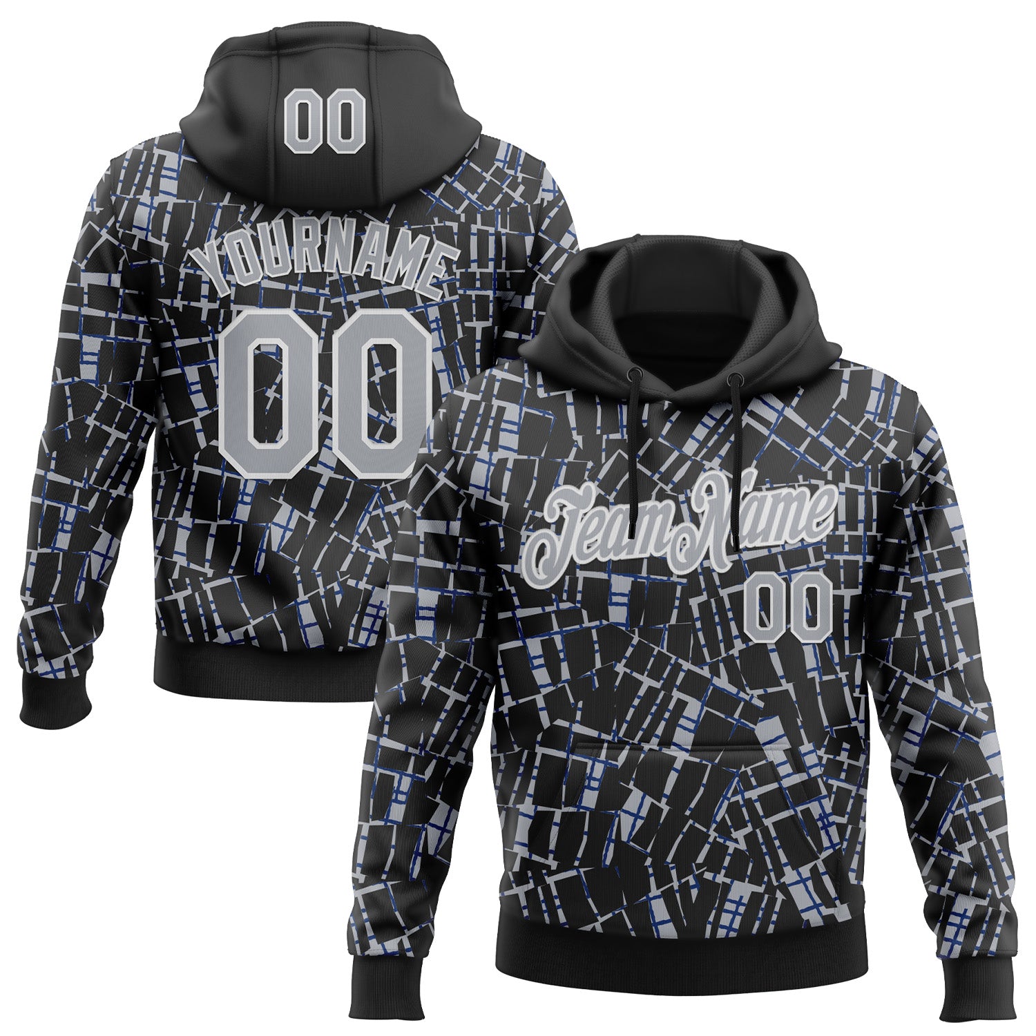 Custom Stitched Black Gray-White 3D Pattern Design Line Sports Pullover Sweatshirt Hoodie