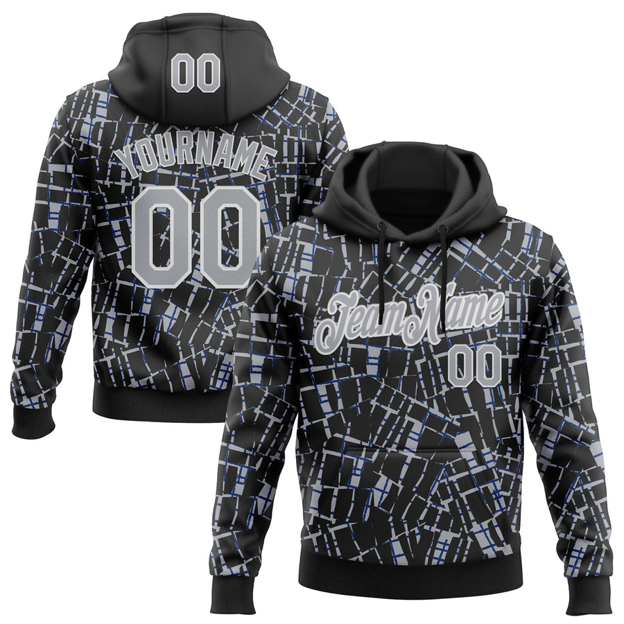 Custom Stitched Black Gray-White 3D Pattern Design Line Sports Pullover Sweatshirt Hoodie
