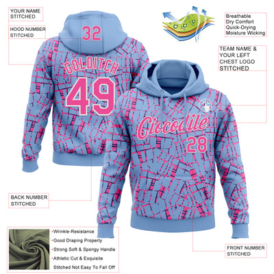 Custom Stitched Light Blue Pink-White 3D Pattern Design Line Sports Pullover Sweatshirt Hoodie