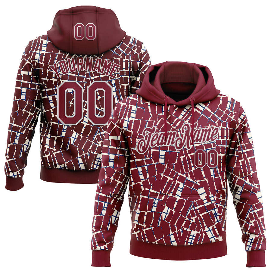 Custom Stitched Crimson White 3D Pattern Design Line Sports Pullover Sweatshirt Hoodie