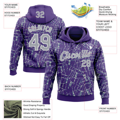 Custom Stitched Purple Gray-White 3D Pattern Design Line Sports Pullover Sweatshirt Hoodie