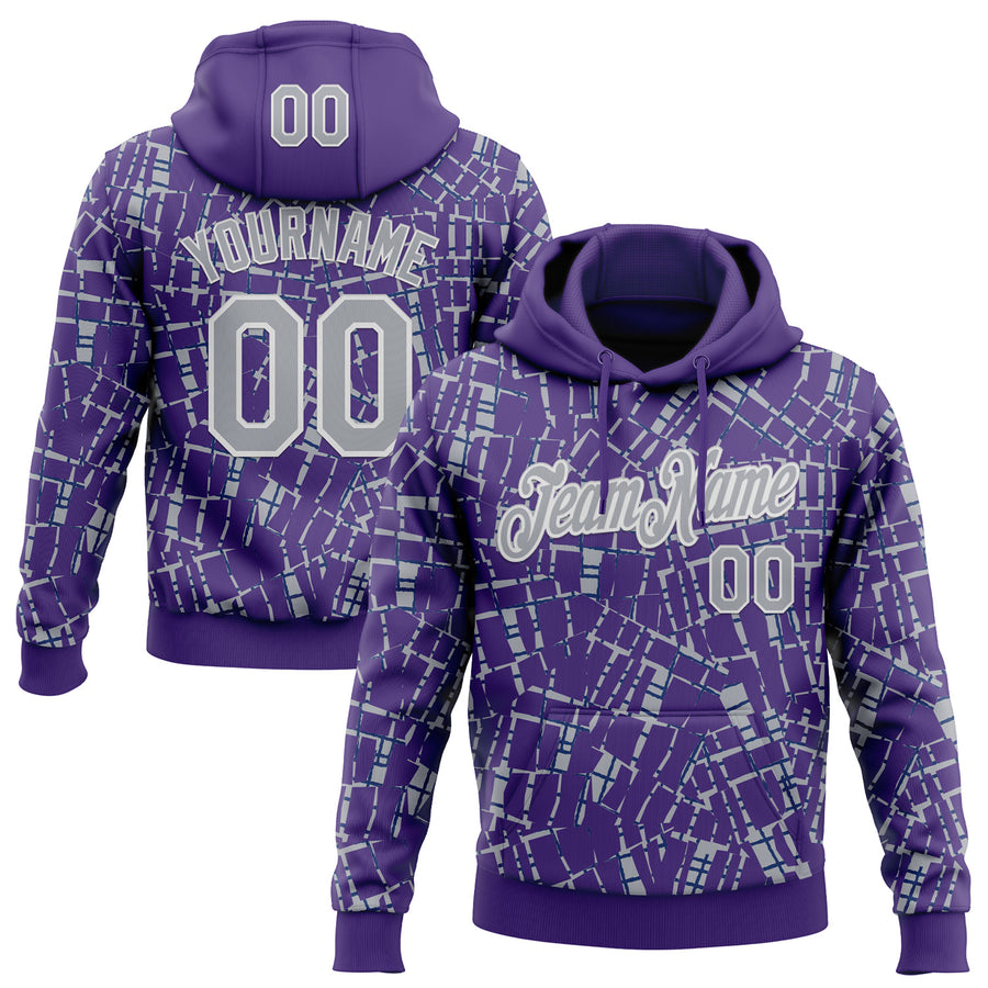 Custom Stitched Purple Gray-White 3D Pattern Design Line Sports Pullover Sweatshirt Hoodie