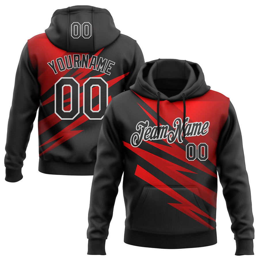 Custom Stitched Black Red-White 3D Pattern Design Line Sports Pullover Sweatshirt Hoodie