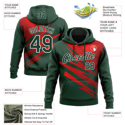Custom Stitched Green Red-White 3D Pattern Design Line Sports Pullover Sweatshirt Hoodie