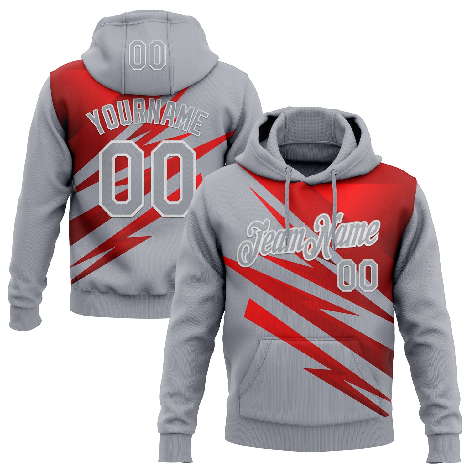 Custom Stitched Gray Red-White 3D Pattern Design Line Sports Pullover Sweatshirt Hoodie
