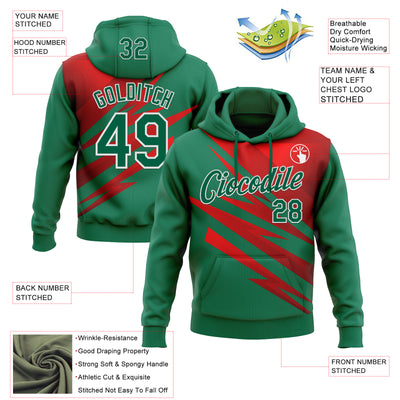 Custom Stitched Kelly Green Red-White 3D Pattern Design Line Sports Pullover Sweatshirt Hoodie