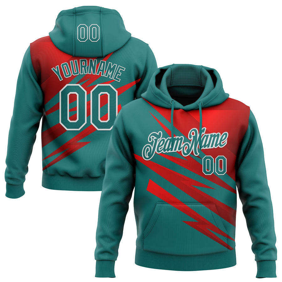 Custom Stitched Teal Red-White 3D Pattern Design Line Sports Pullover Sweatshirt Hoodie