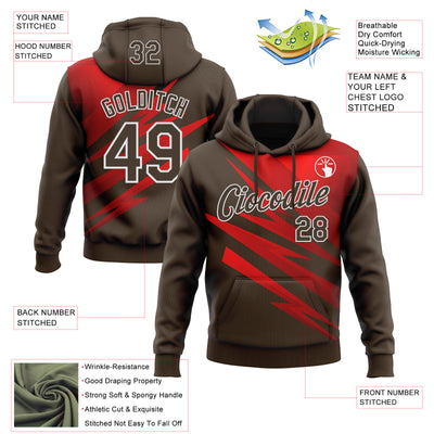 Custom Stitched Brown Red-White 3D Pattern Design Line Sports Pullover Sweatshirt Hoodie