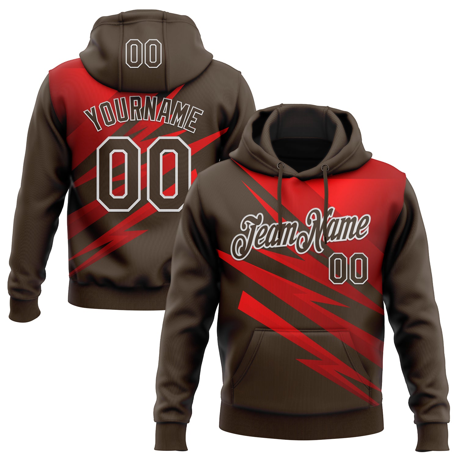 Custom Stitched Brown Red-White 3D Pattern Design Line Sports Pullover Sweatshirt Hoodie