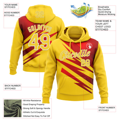 Custom Stitched Yellow Red-White 3D Pattern Design Line Sports Pullover Sweatshirt Hoodie