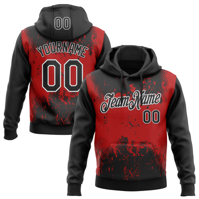 Custom Stitched Black Red-White 3D Pattern Design Abstract Splatter Grunge Art Sports Pullover Sweatshirt Hoodie