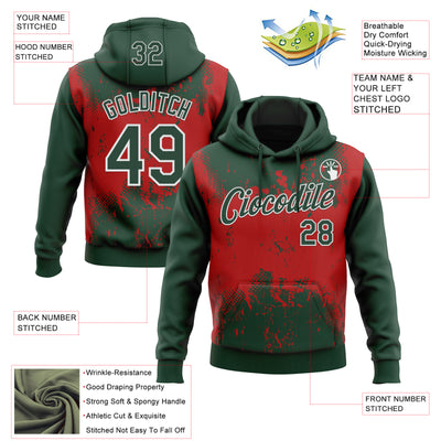 Custom Stitched Green Red-White 3D Pattern Design Abstract Splatter Grunge Art Sports Pullover Sweatshirt Hoodie
