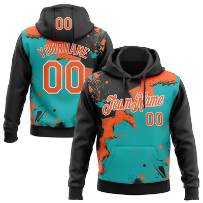 Custom Stitched Black Orange Aqua-White 3D Pattern Design Splash Torn Paper Style Sports Pullover Sweatshirt Hoodie