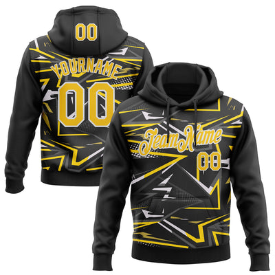 Custom Stitched Black Yellow-White 3D Pattern Design Line Sports Pullover Sweatshirt Hoodie