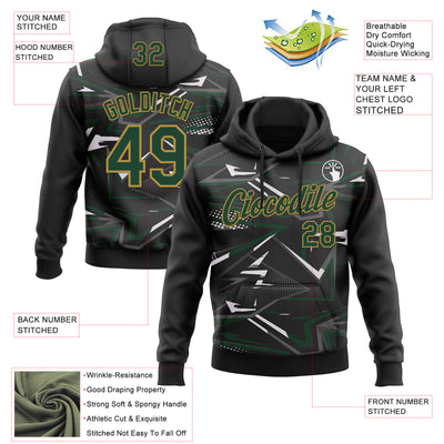 Custom Stitched Black Green Old Gold-White 3D Pattern Design Line Sports Pullover Sweatshirt Hoodie