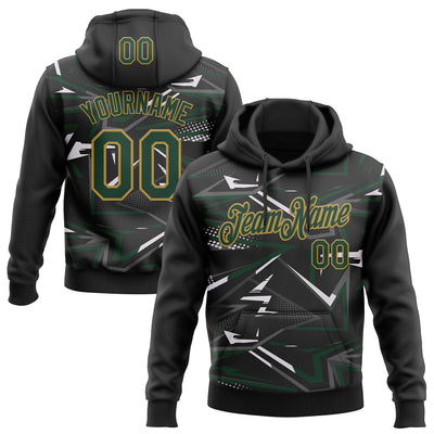 Custom Stitched Black Green Old Gold-White 3D Pattern Design Line Sports Pullover Sweatshirt Hoodie