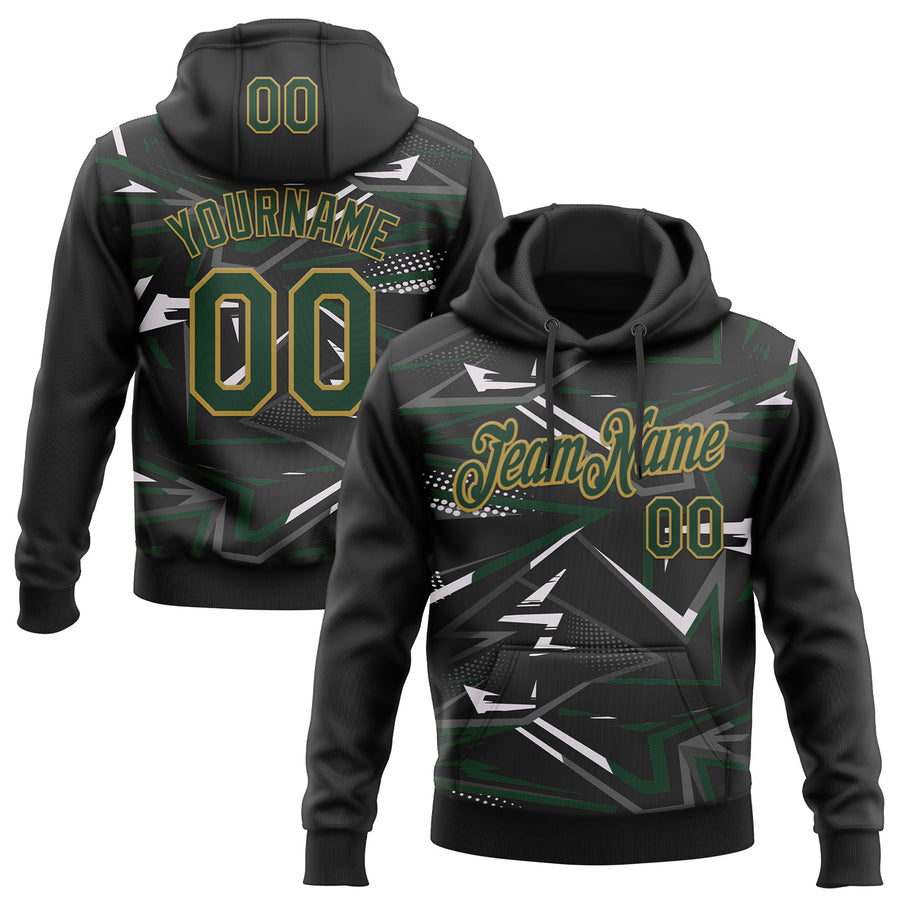 Custom Stitched Black Green Old Gold-White 3D Pattern Design Line Sports Pullover Sweatshirt Hoodie