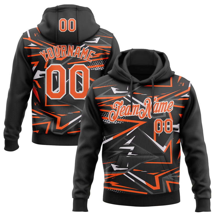 Custom Stitched Black Orange-White 3D Pattern Design Line Sports Pullover Sweatshirt Hoodie