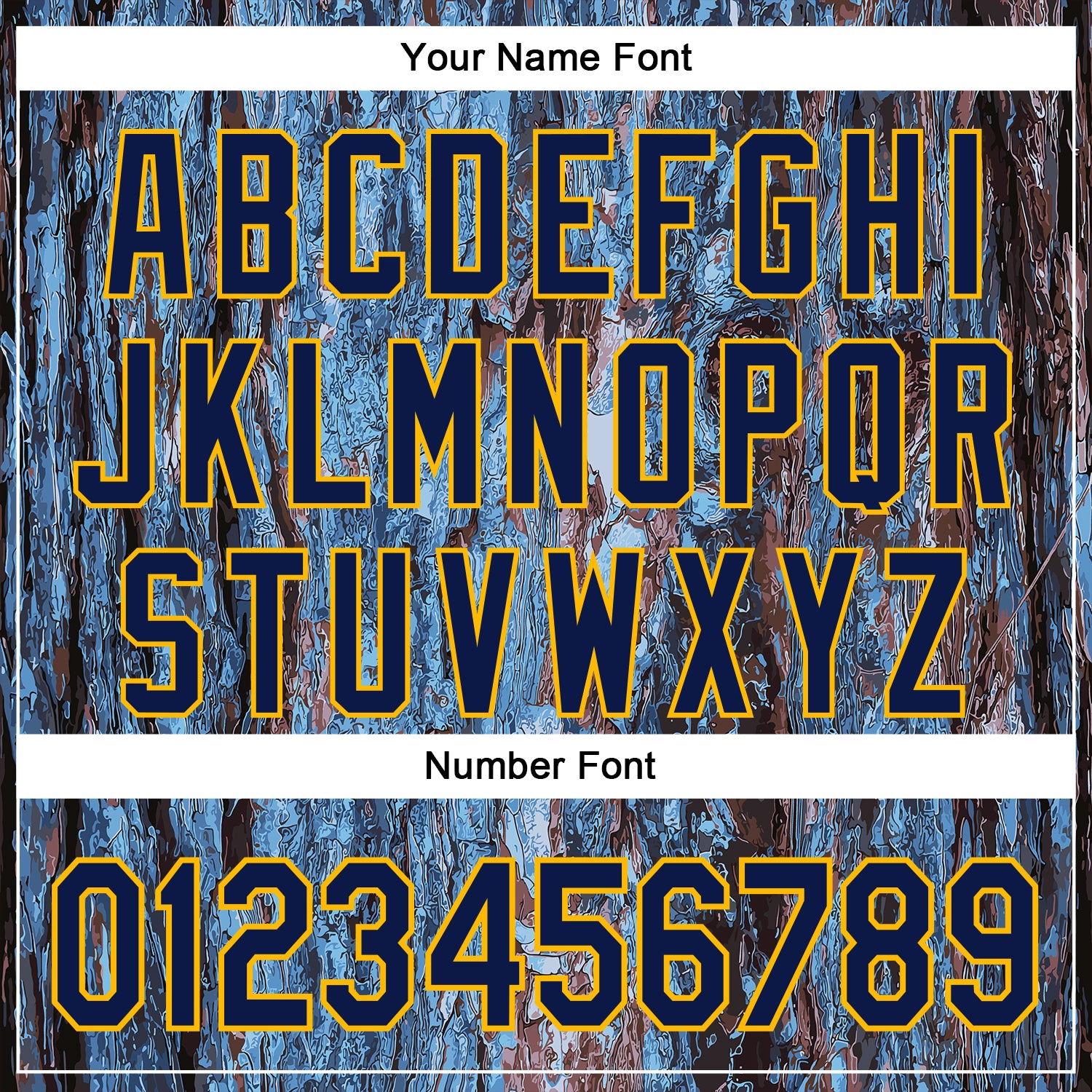 Custom Stitched Blue Navy-Gold 3D Pattern Design Tree Camo Hunting Sports Pullover Sweatshirt Hoodie