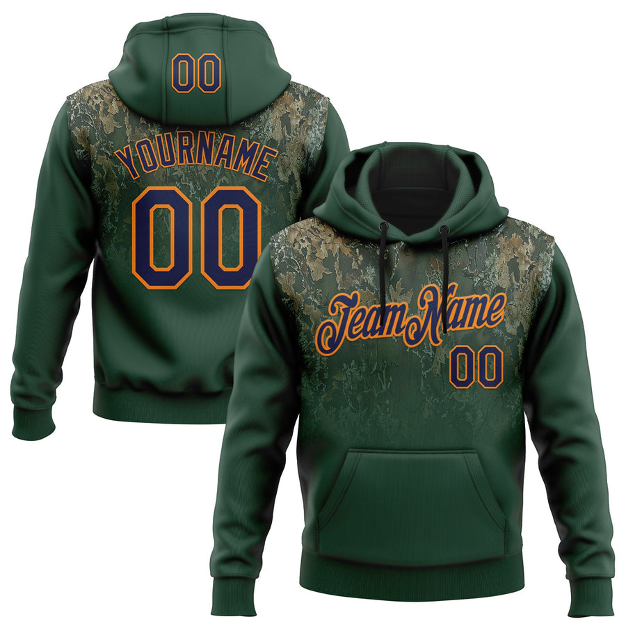 Custom Stitched Green Navy-Bay Orange 3D Pattern Design Tree Camo Gradient Hunting Sports Pullover Sweatshirt Hoodie