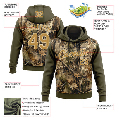 Custom Stitched Olive Old Gold-Cream 3D Pattern Design Tree Camo Hunting Sports Pullover Sweatshirt Salute To Service Hoodie