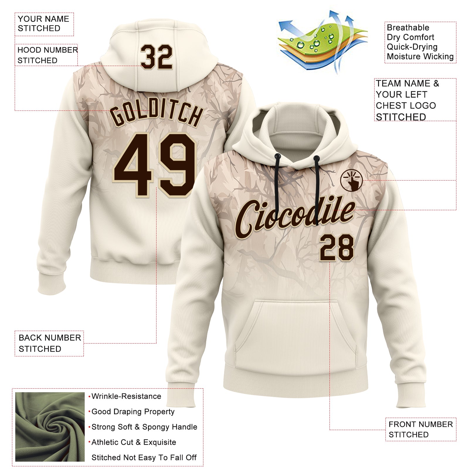 Custom Stitched Cream Brown-Cream 3D Pattern Design Tree Camo Gradient Hunting Sports Pullover Sweatshirt Hoodie