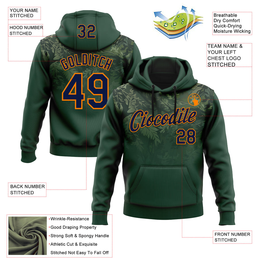 Custom Stitched Green Navy-Bay Orange 3D Pattern Design Tree Camo Gradient Hunting Sports Pullover Sweatshirt Hoodie