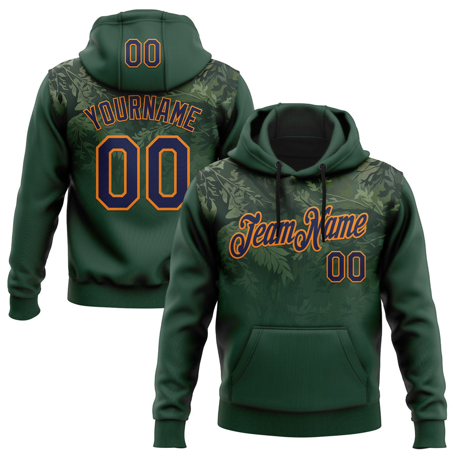 Custom Stitched Green Navy-Bay Orange 3D Pattern Design Tree Camo Gradient Hunting Sports Pullover Sweatshirt Hoodie